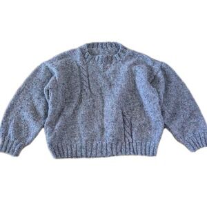 Vintage 100% Wool Hand Knit Sweater XL Boxy Oversized Donegal Tweed Gray Flecked